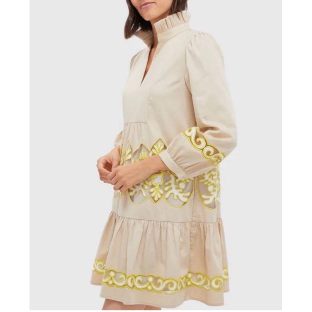 Tuckernuck Cream Mini Dress with Yellow Embroidered Trim - Picture 2 of 16